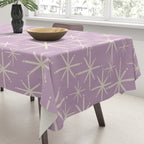 Mid Century Modern Twinkling Stars Retro Atomic Pattern Lavender Cream Tablecloth Gallery Image 3
