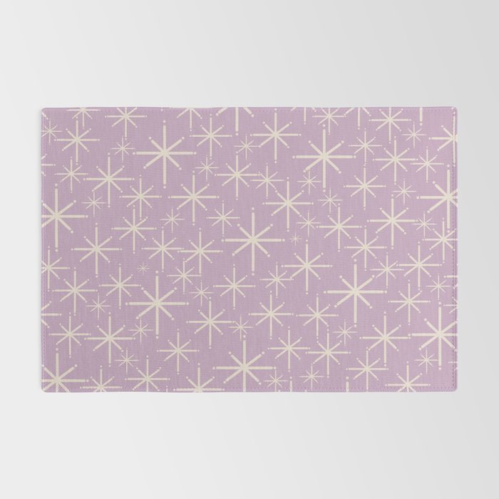 Mid Century Modern Twinkling Stars Retro Atomic Pattern Lavender Cream Rug Gallery Image 2
