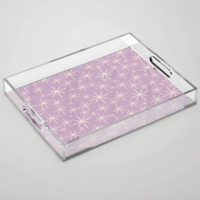 Mid Century Modern Twinkling Stars Retro Atomic Pattern Lavender Cream Acrylic Tray Gallery Image 1