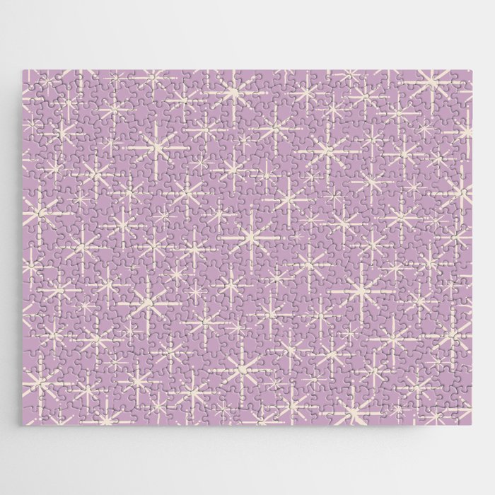 Mid Century Modern Twinkling Stars Retro Atomic Pattern Lavender Cream Jigsaw Puzzle Gallery Image 1