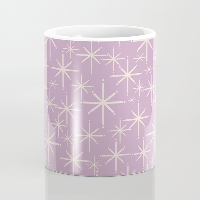 Mid Century Modern Twinkling Stars Retro Atomic Pattern Lavender Cream Coffee Mug Gallery Image 4