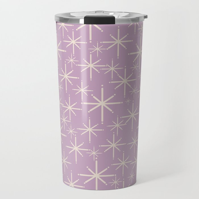 Mid Century Modern Twinkling Stars Retro Atomic Pattern Lavender Cream Travel Mug Gallery Image 1