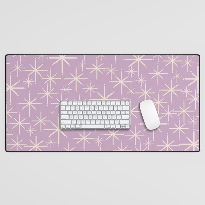 Mid Century Modern Twinkling Stars Retro Atomic Pattern Lavender Cream Desk Mat Gallery Image 1