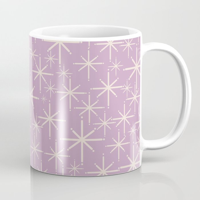 Mid Century Modern Twinkling Stars Retro Atomic Pattern Lavender Cream Coffee Mug Gallery Image 1