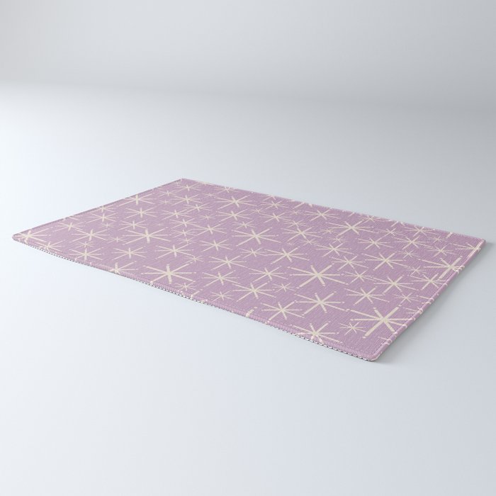 Mid Century Modern Twinkling Stars Retro Atomic Pattern Lavender Cream Rug Gallery Image 3