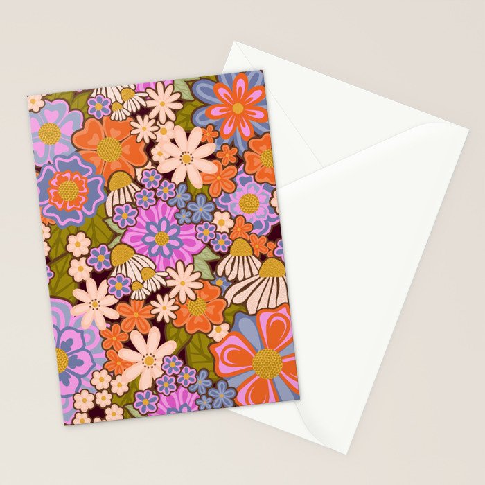 Psychedelic 70s Floral Pattern Stationery Card Gallery Image 2