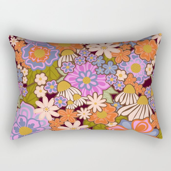 Psychedelic 70s Floral Pattern Rectangular Pillow Gallery Image 1