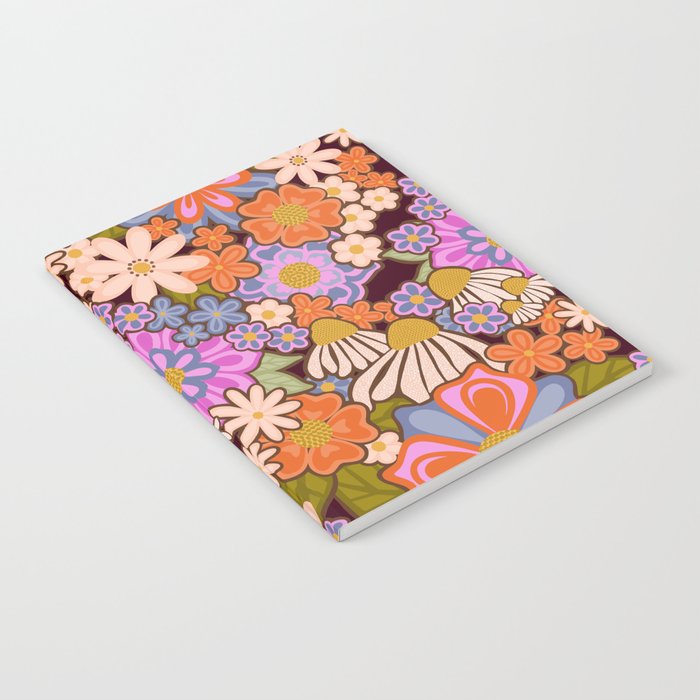 Psychedelic 70s Floral Pattern Notebook Gallery Image 1