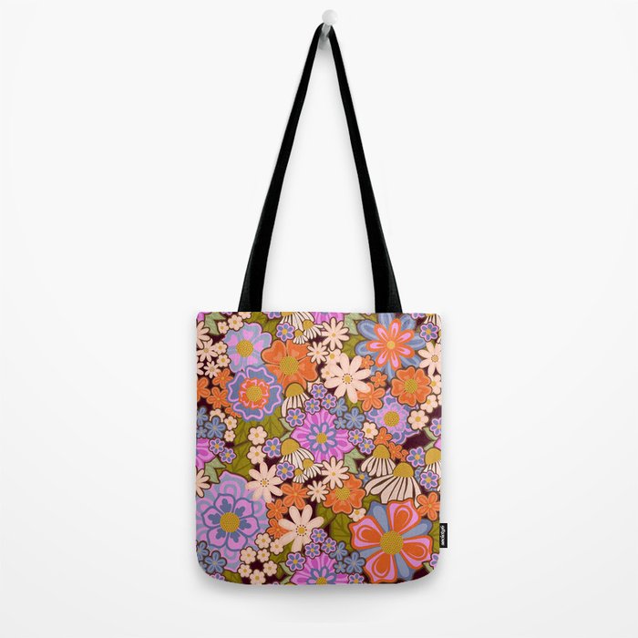 Psychedelic 70s Floral Pattern Tote Bag Gallery Image 2