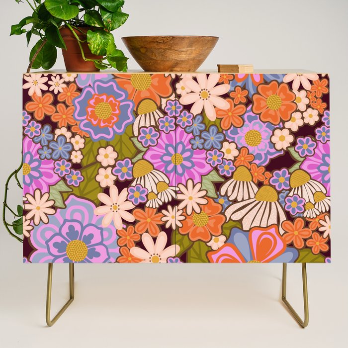 Psychedelic 70s Floral Pattern Credenza Gallery Image 1