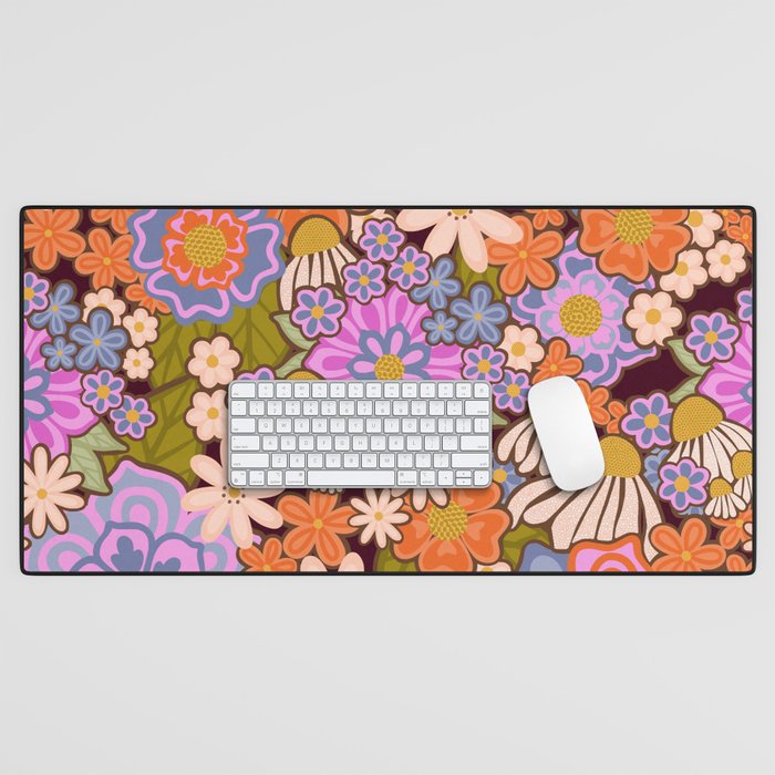 Psychedelic 70s Floral Pattern Desk Mat Gallery Image 1