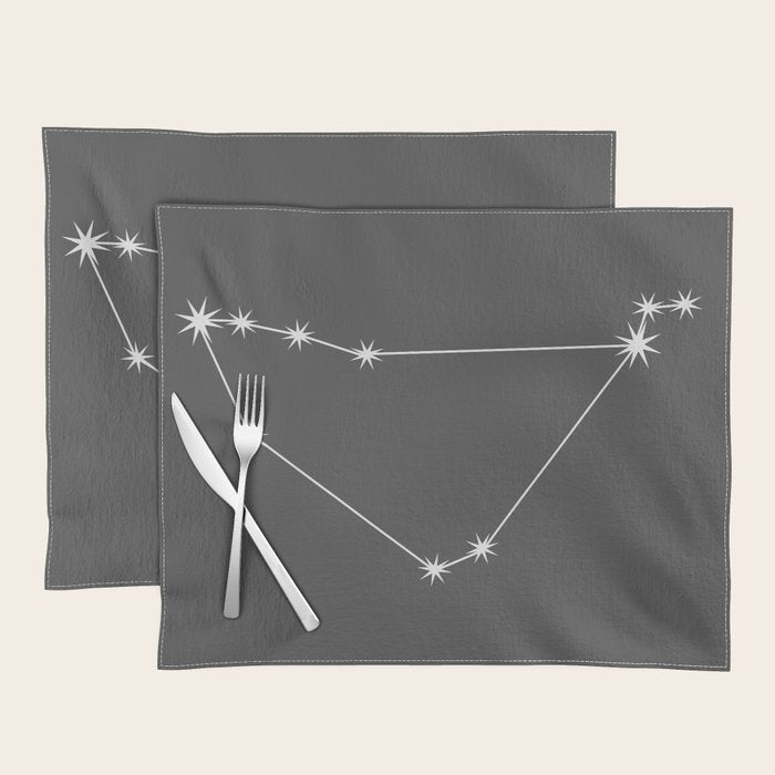 Capricorn Zodiac Star Constellation Line Art Grey Placemat Gallery Image 1