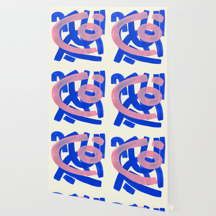 Tribal Pink Blue Fun Colorful Mid Century Modern Abstract Painting Shapes Pattern Wallpaper Gallery Image 2