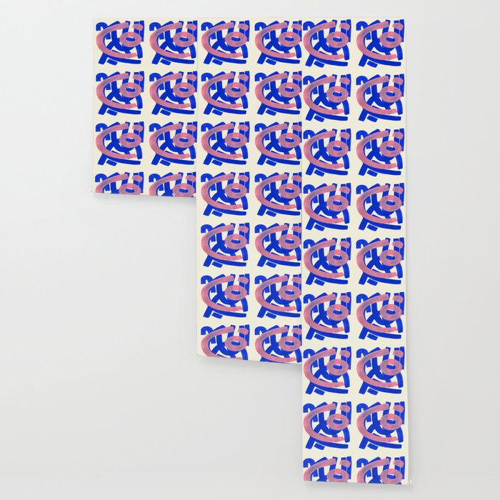 Tribal Pink Blue Fun Colorful Mid Century Modern Abstract Painting Shapes Pattern Wallpaper Gallery Image 3