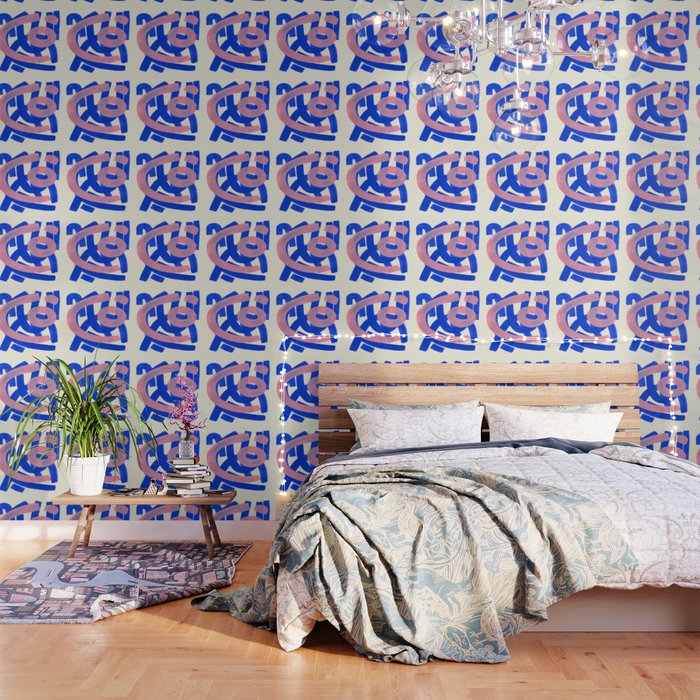 Tribal Pink Blue Fun Colorful Mid Century Modern Abstract Painting Shapes Pattern Wallpaper Gallery Image 1