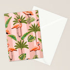 Pink Flamingos on blush pink stripes tropical midcentury Stationery Card Gallery Image 2