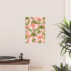 Pink Flamingos on blush pink stripes tropical midcentury Poster Gallery Image 2