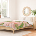 Pink Flamingos on blush pink stripes tropical midcentury Duvet Cover Gallery Image 2