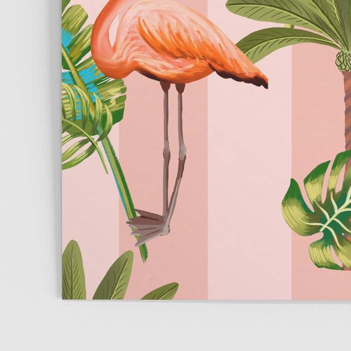 Pink Flamingos on blush pink stripes tropical midcentury Poster Gallery Image 3
