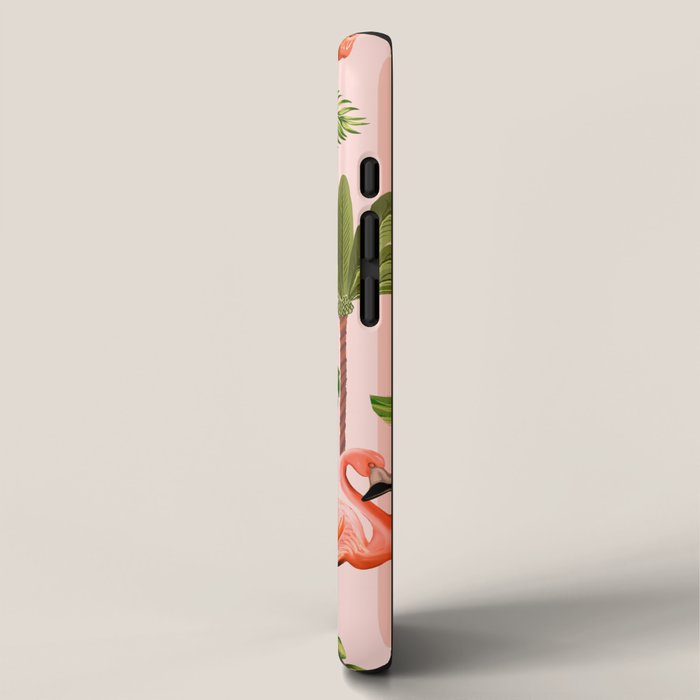 Pink Flamingos on blush pink stripes tropical midcentury iPhone Case Gallery Image 2