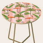 Pink Flamingos on blush pink stripes tropical midcentury Side Table Gallery Image 2