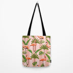 Pink Flamingos on blush pink stripes tropical midcentury Tote Bag Gallery Image 2