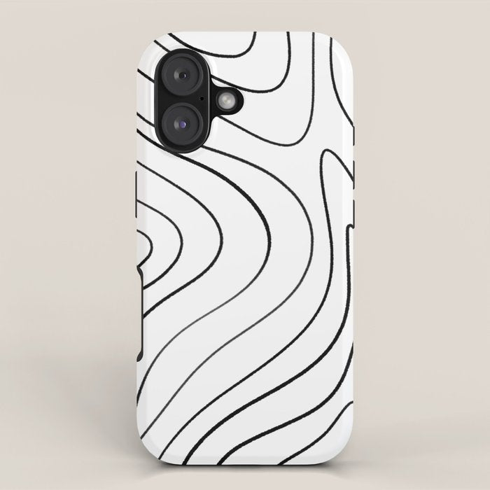 Minimalist Topographical Abstract in Black and White iPhone Case Gallery Image 1