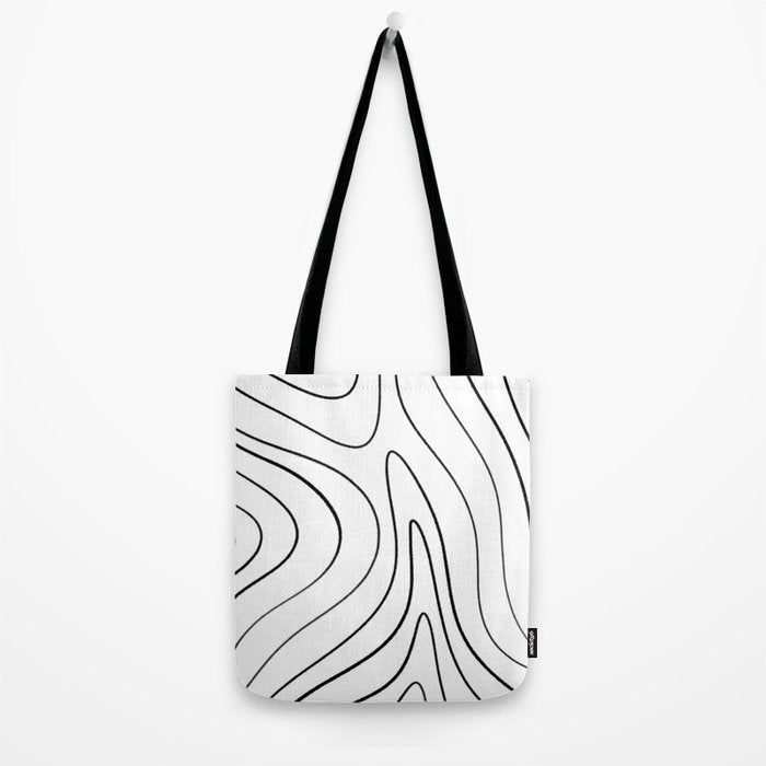Minimalist Topographical Abstract in Black and White Tote Bag Gallery Image 2