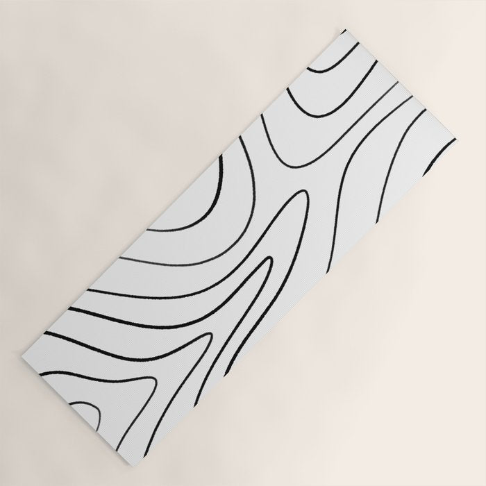 Minimalist Topographical Abstract in Black and White Yoga Mat Gallery Image 1