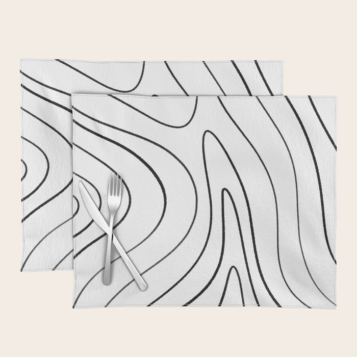 Minimalist Topographical Abstract in Black and White Placemat Gallery Image 1