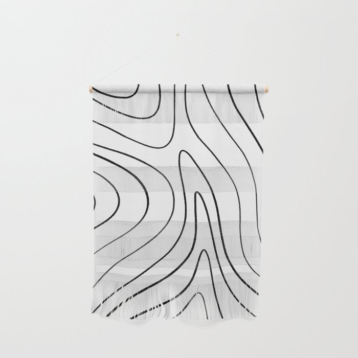 Minimalist Topographical Abstract in Black and White Wall Hanging Gallery Image 1