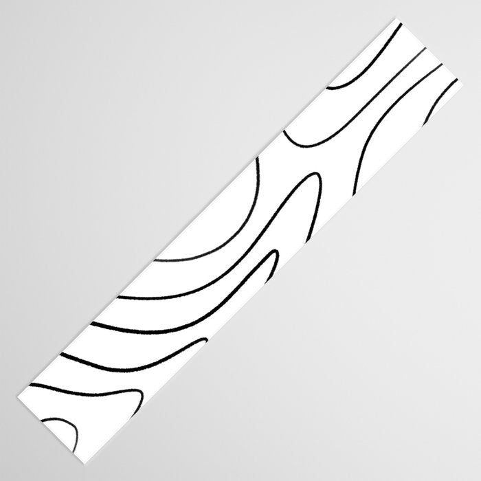 Minimalist Topographical Abstract in Black and White Table Runner Gallery Image 3