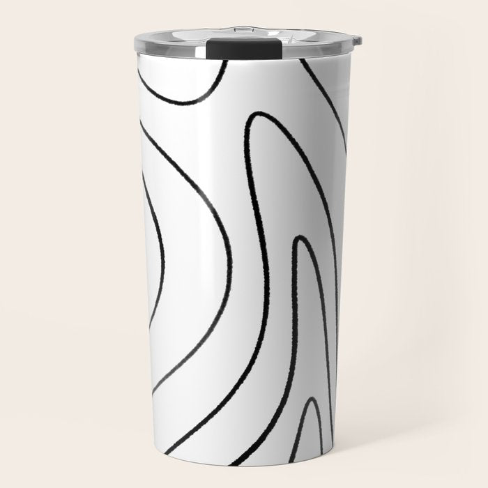Minimalist Topographical Abstract in Black and White Travel Mug Gallery Image 1