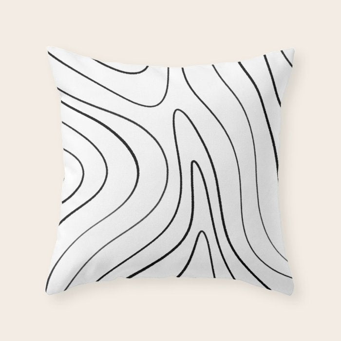 Minimalist Topographical Abstract in Black and White Throw Pillow Gallery Image 6