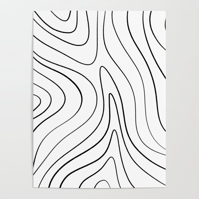 Minimalist Topographical Abstract in Black and White Poster Gallery Image 4