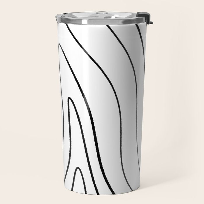 Minimalist Topographical Abstract in Black and White Travel Mug Gallery Image 2