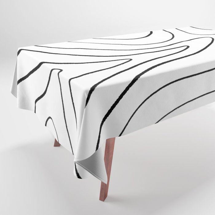 Minimalist Topographical Abstract in Black and White Tablecloth Gallery Image 1