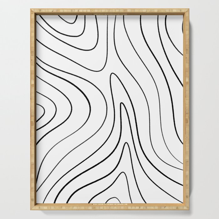 Minimalist Topographical Abstract in Black and White Serving Tray Gallery Image 1