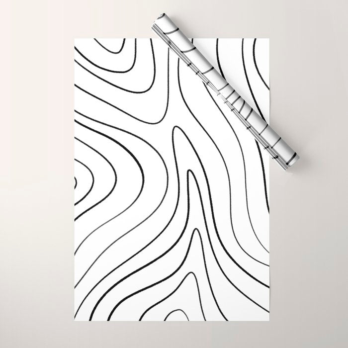 Minimalist Topographical Abstract in Black and White Wrapping Paper Gallery Image 1