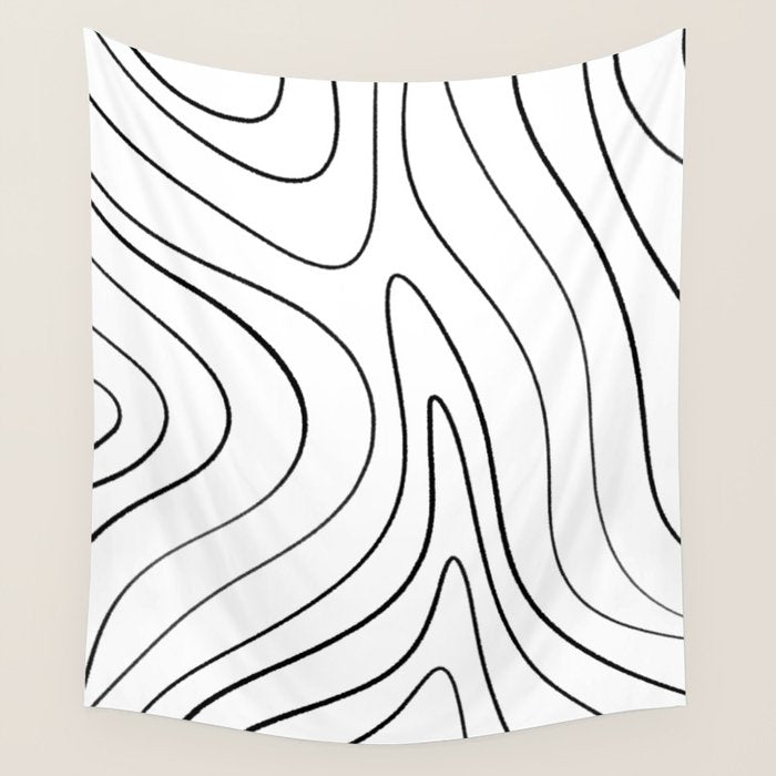 Minimalist Topographical Abstract in Black and White Wall Tapestry Gallery Image 4