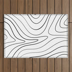 Minimalist Topographical Abstract in Black and White Outdoor Rug Gallery Image 1