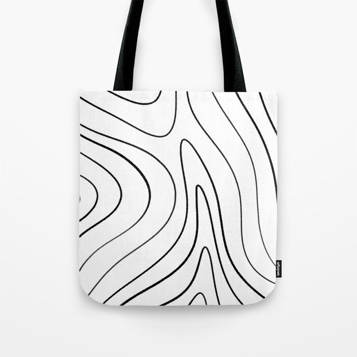 Minimalist Topographical Abstract in Black and White Tote Bag Gallery Image 1
