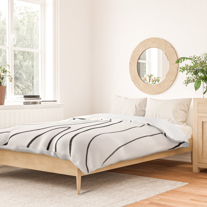Minimalist Topographical Abstract in Black and White Duvet Cover Gallery Image 2