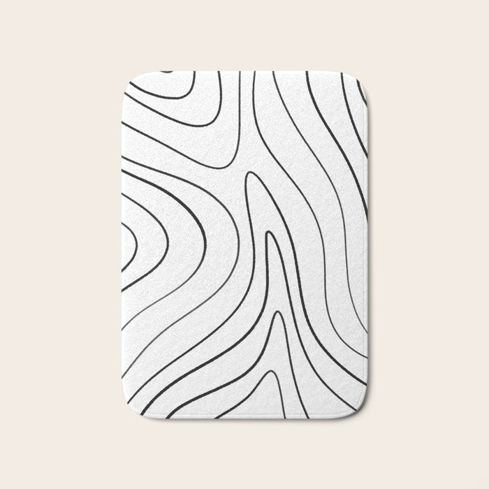 Minimalist Topographical Abstract in Black and White Bath Mat Gallery Image 1