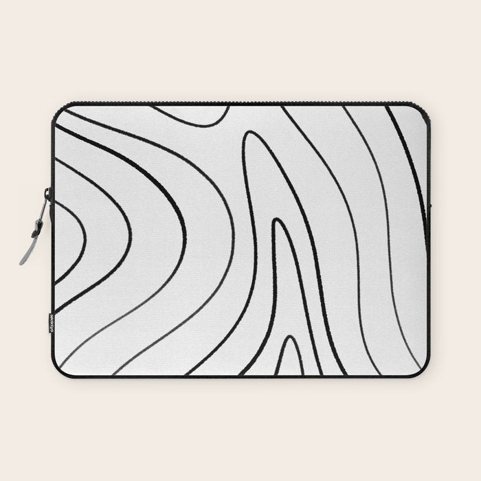 Minimalist Topographical Abstract in Black and White Laptop Sleeve Gallery Image 1