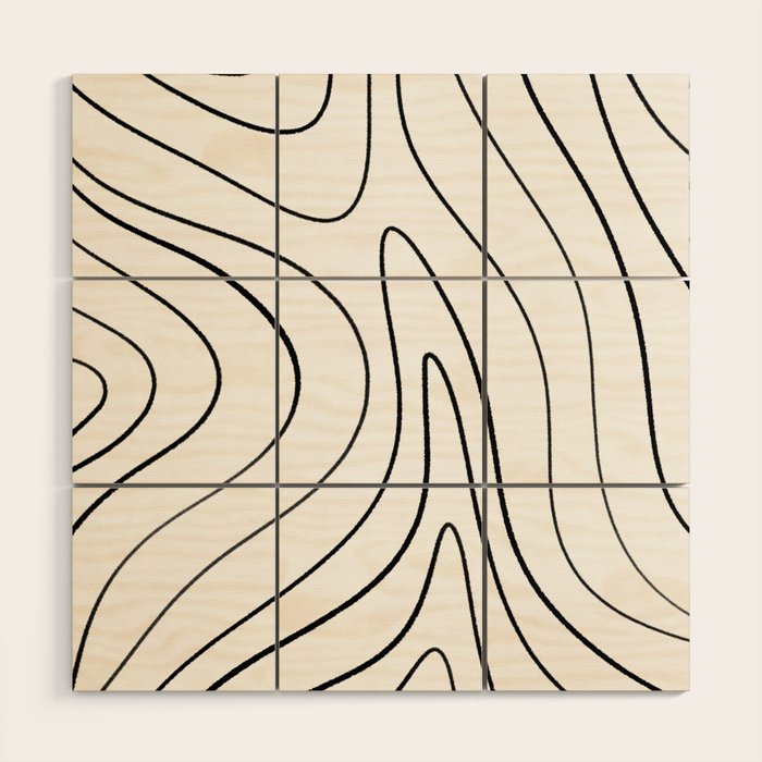 Minimalist Topographical Abstract in Black and White Wood Wall Art Gallery Image 1