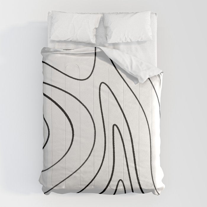 Minimalist Topographical Abstract in Black and White Comforter Gallery Image 1