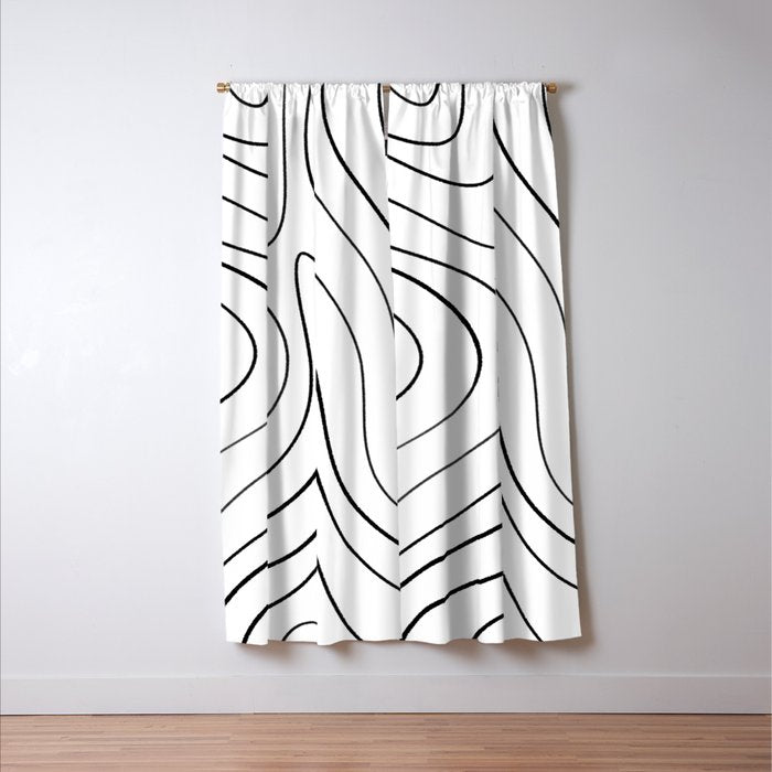 Minimalist Topographical Abstract in Black and White Window Curtain Gallery Image 3