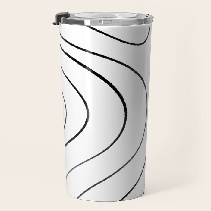Minimalist Topographical Abstract in Black and White Travel Mug Gallery Image 3