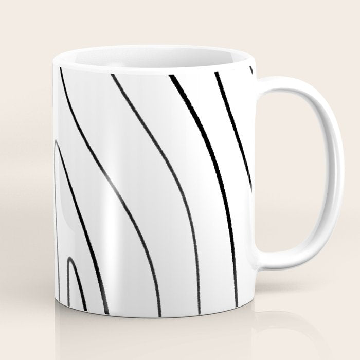 Minimalist Topographical Abstract in Black and White Coffee Mug Gallery Image 1